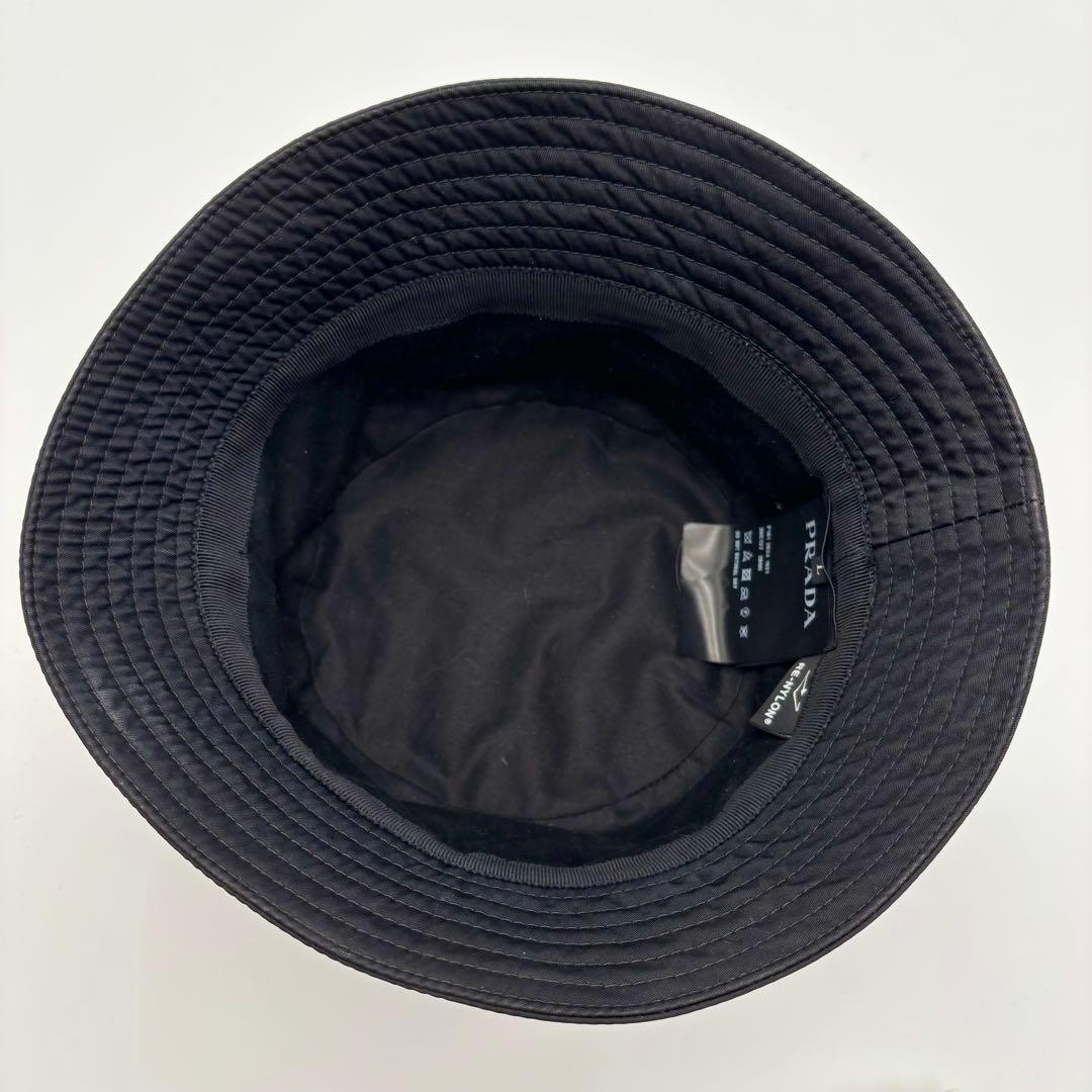 極美品 プラダ バケットハット ロゴプレート ナイロン ブラック