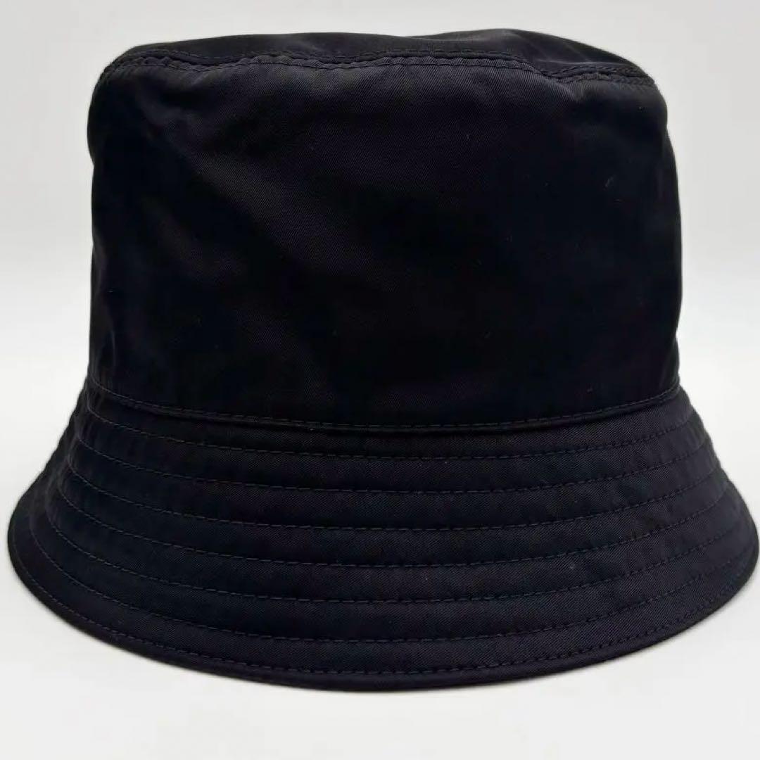 極美品 プラダ バケットハット ロゴプレート ナイロン ブラック