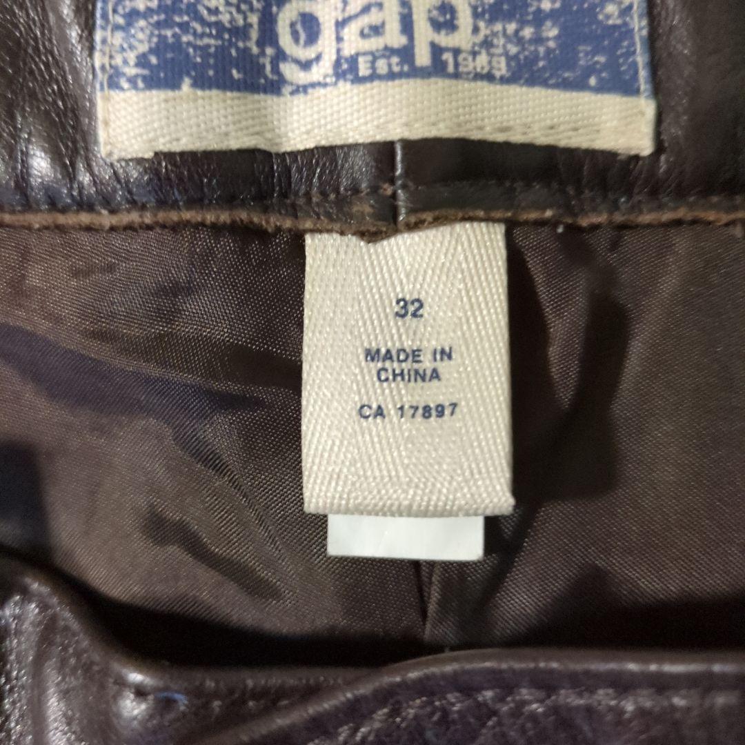 レザー ストレートパンツ 濃いブラウン牛レザー