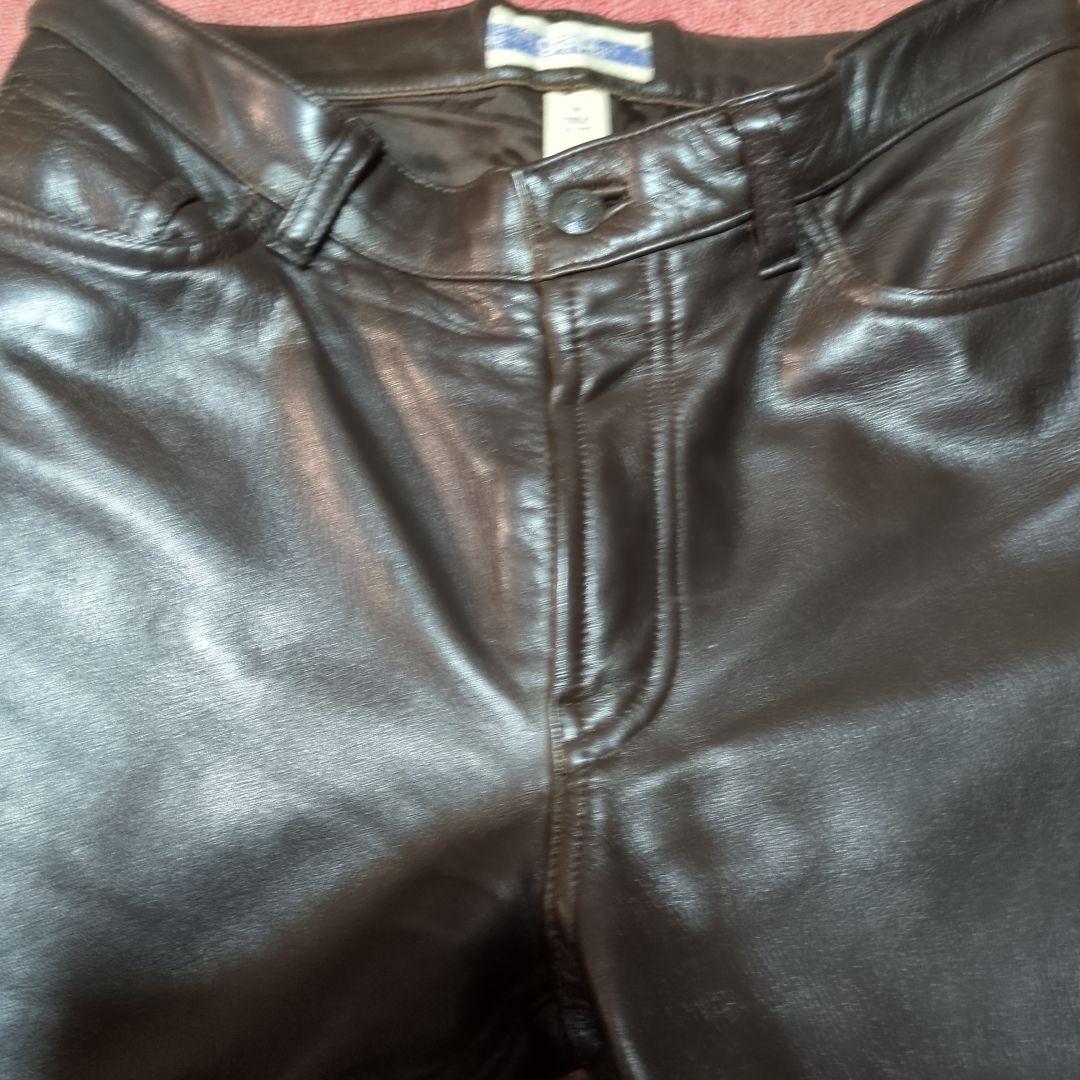 レザー ストレートパンツ 濃いブラウン牛レザー