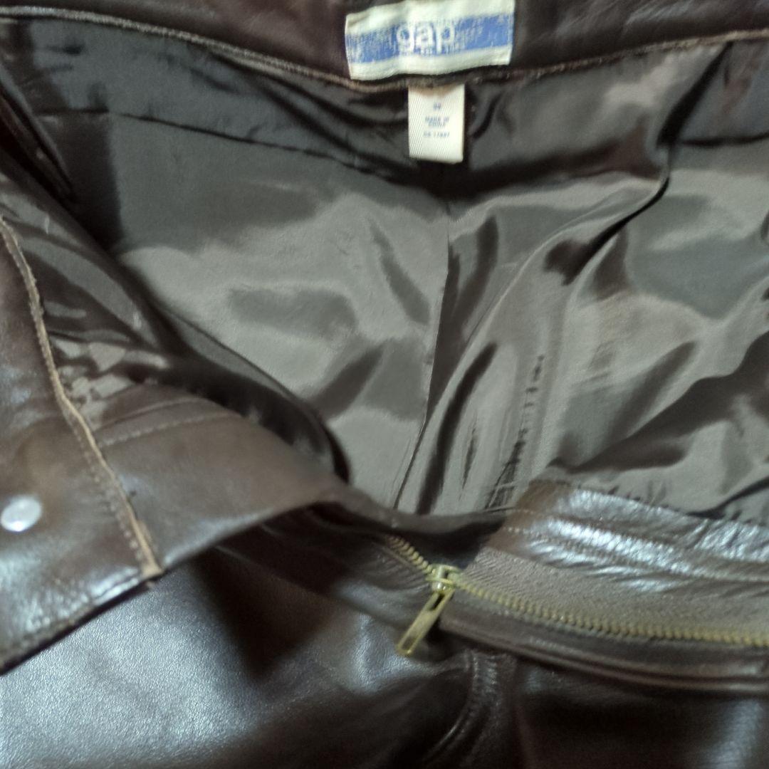 レザー ストレートパンツ 濃いブラウン牛レザー