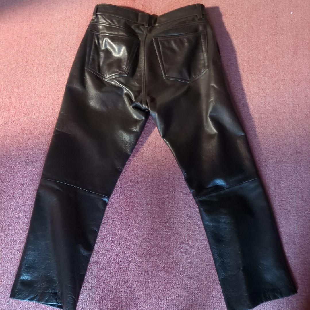 レザー ストレートパンツ 濃いブラウン牛レザー