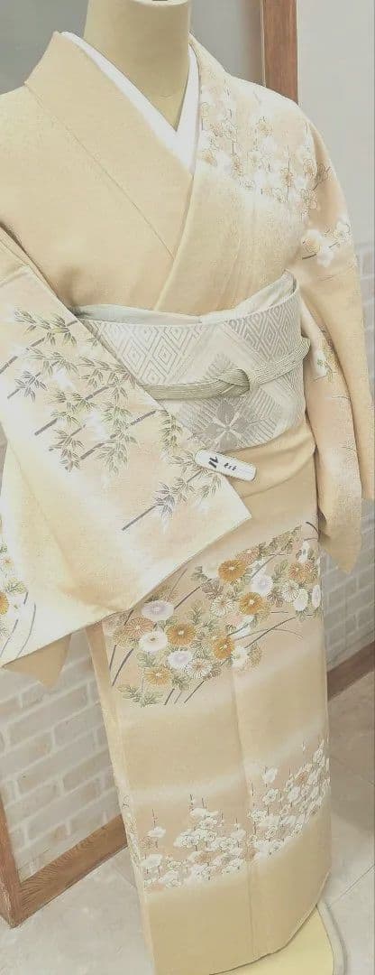 訪問着4点フルセット、着物、袋帯、帯締め、帯揚げ ゆき丈69