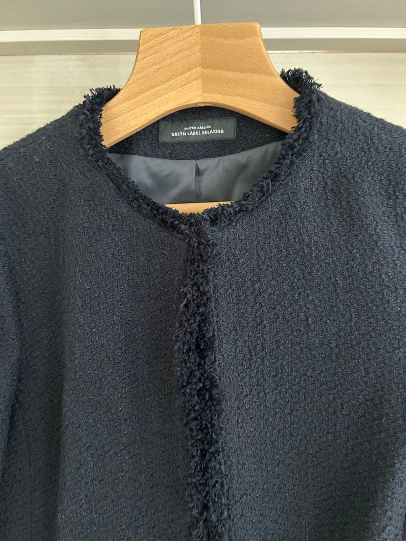 green label relaxingツイードライク ノーカラー ジャケット黒