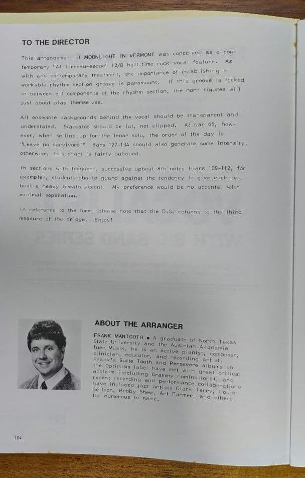 ボーカル　ビッグバンド譜面：Moonlight In Vermont