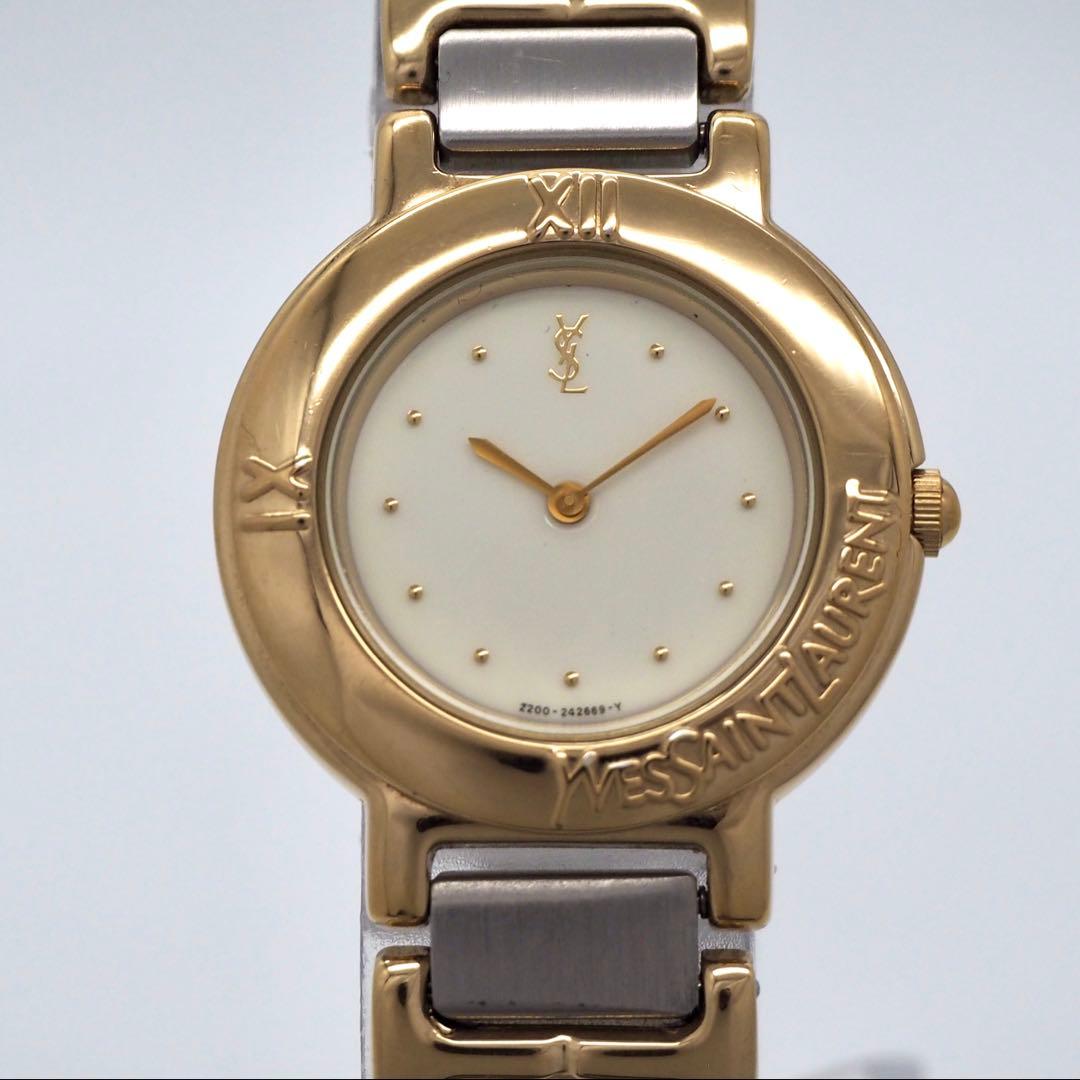 220 稼働 【美品】イヴサンローラン　レディース 時計 ゴールド　ホワイト