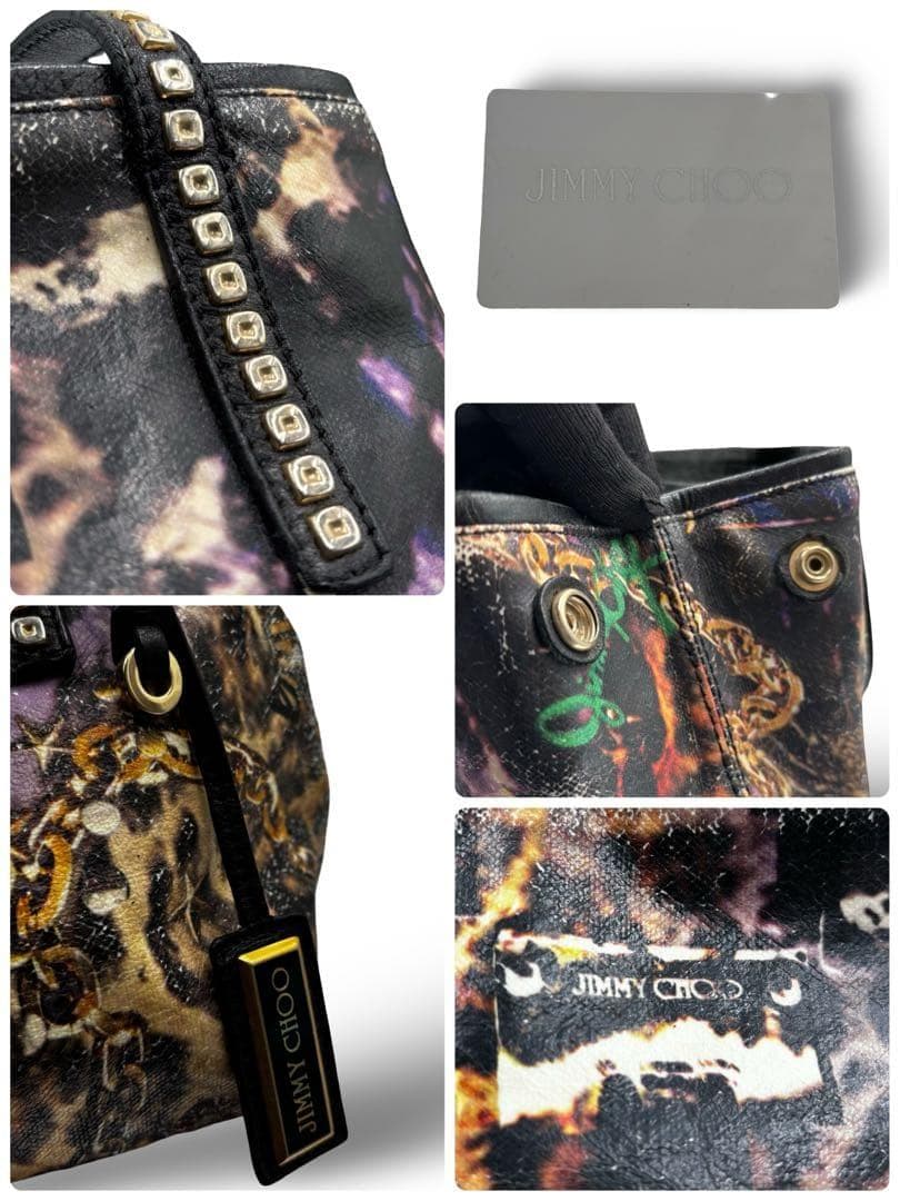 【良品】ジミーチュウ アニマル柄 トートバッグ スタッズ PVCレザー　チャーム