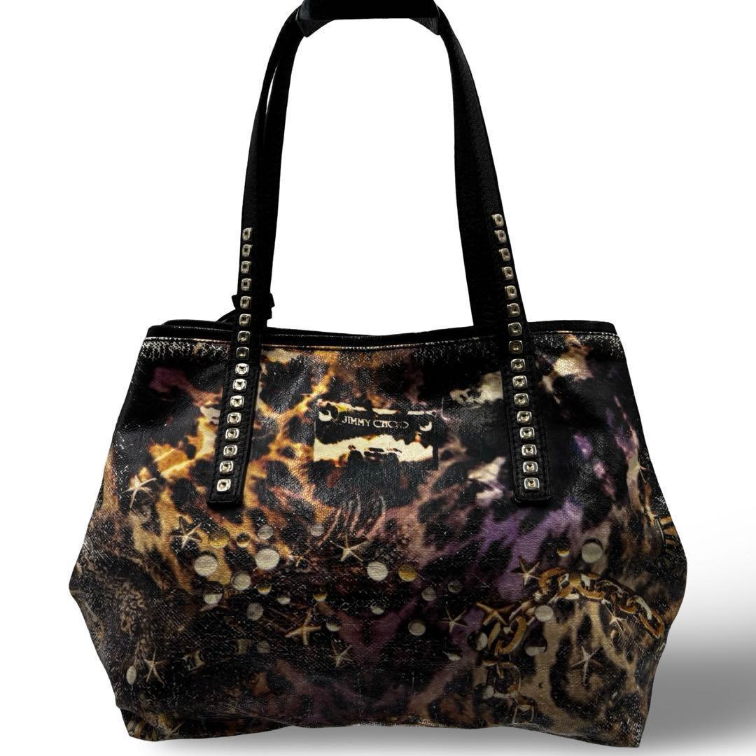 【良品】ジミーチュウ アニマル柄 トートバッグ スタッズ PVCレザー　チャーム