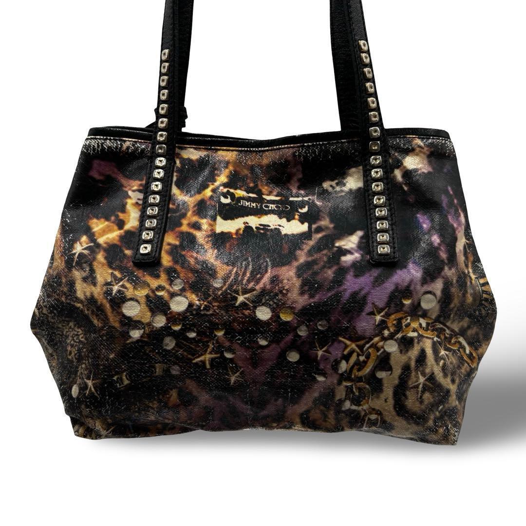 【良品】ジミーチュウ アニマル柄 トートバッグ スタッズ PVCレザー　チャーム