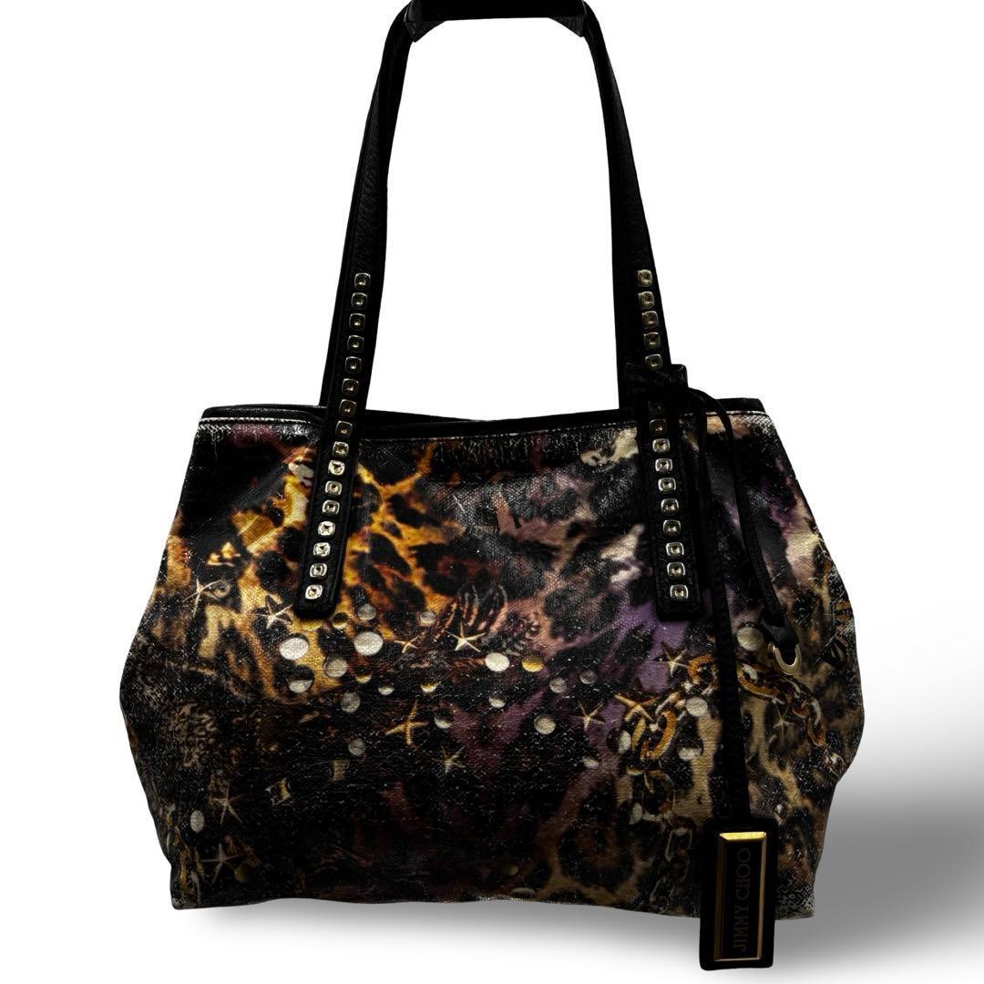 【良品】ジミーチュウ アニマル柄 トートバッグ スタッズ PVCレザー　チャーム