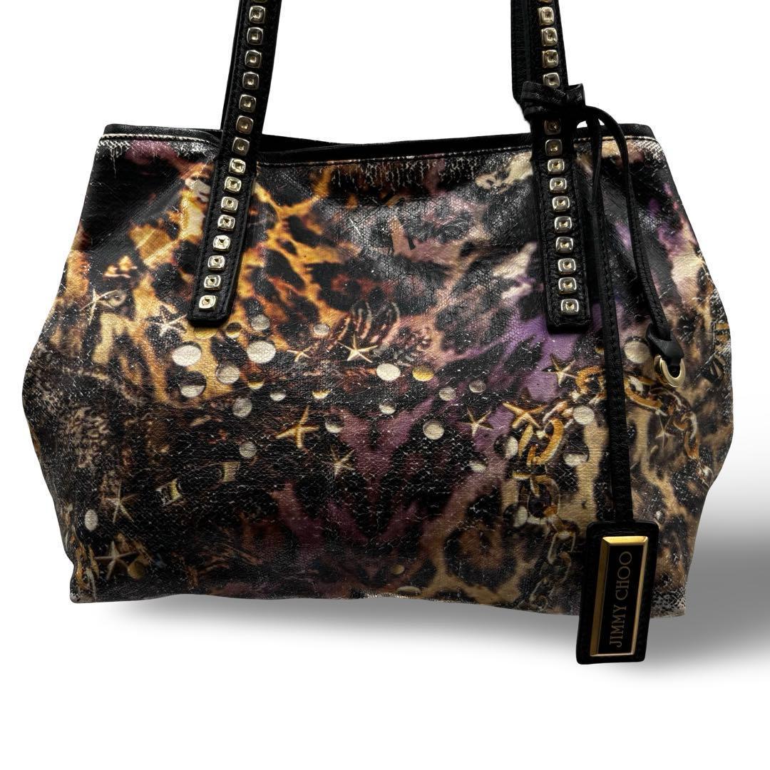 【良品】ジミーチュウ アニマル柄 トートバッグ スタッズ PVCレザー　チャーム