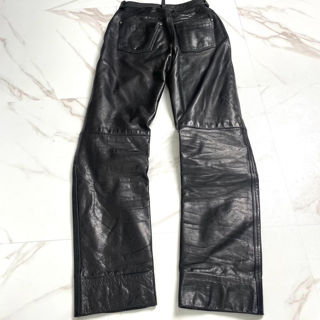 入手困難✨ RRL ダブルアールエル 三つ星 レザーパンツ バイク ブラック