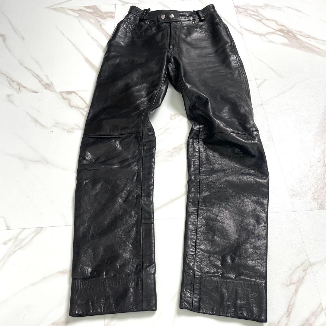 入手困難✨ RRL ダブルアールエル 三つ星 レザーパンツ バイク ブラック