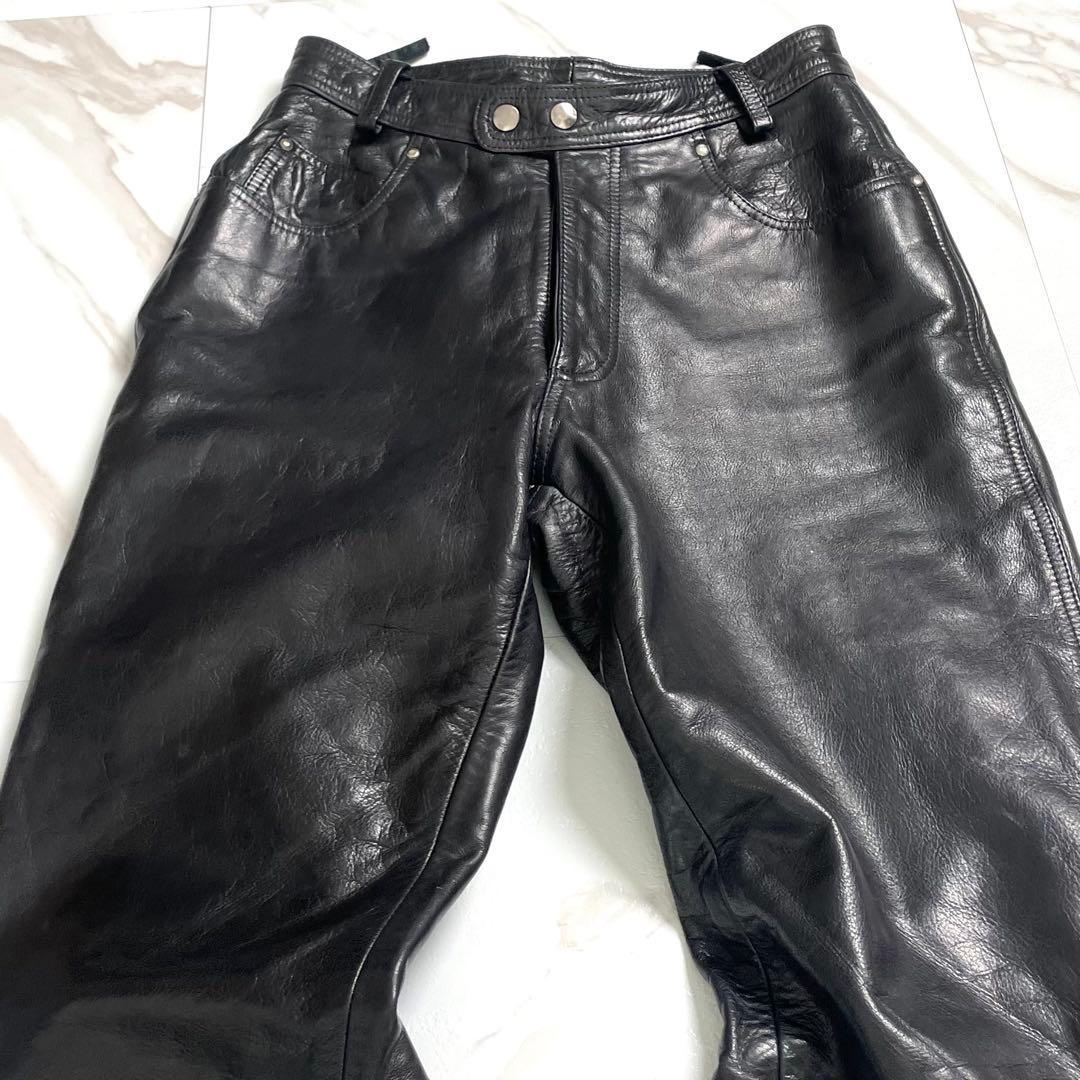 入手困難✨ RRL ダブルアールエル 三つ星 レザーパンツ バイク ブラック