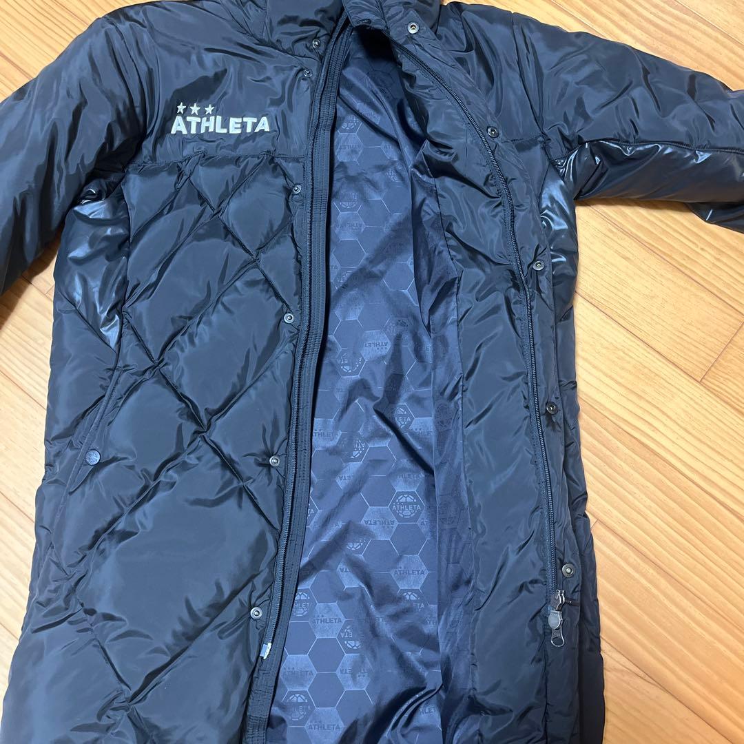 【美品】ATHLETA アスレタ フード付 ダウン ベンチコート Sブラック