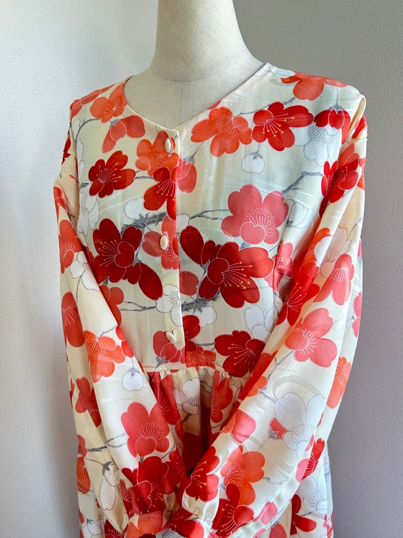 着物リメイク梅柄ワンピース