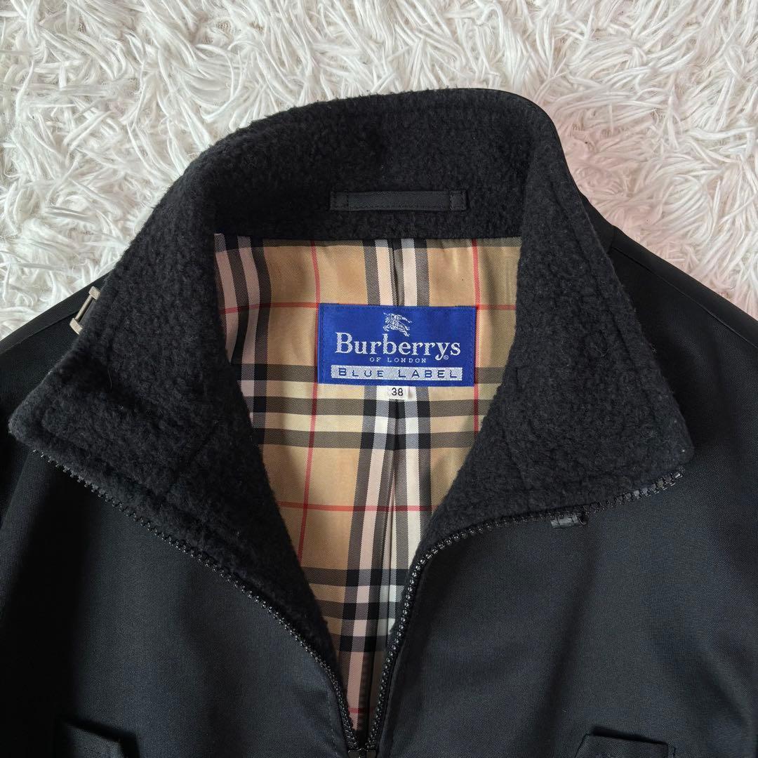 バーバリーブルーレーベル ロングコート ノバチェック ボア ダブルジップ ベルト