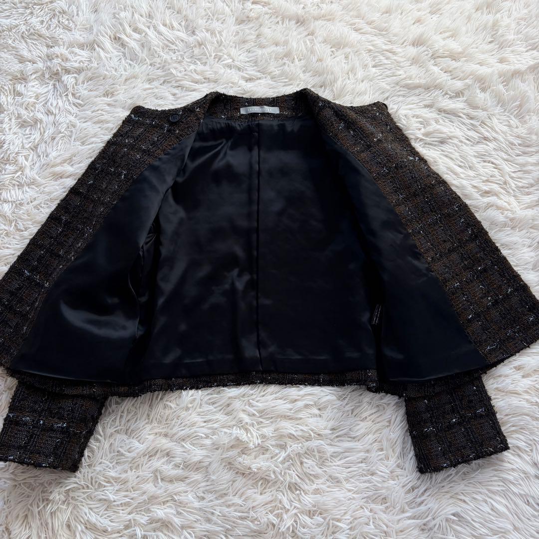 【美品】23AW セオリーリュクス ノーカラージャケット ツイード L 40
