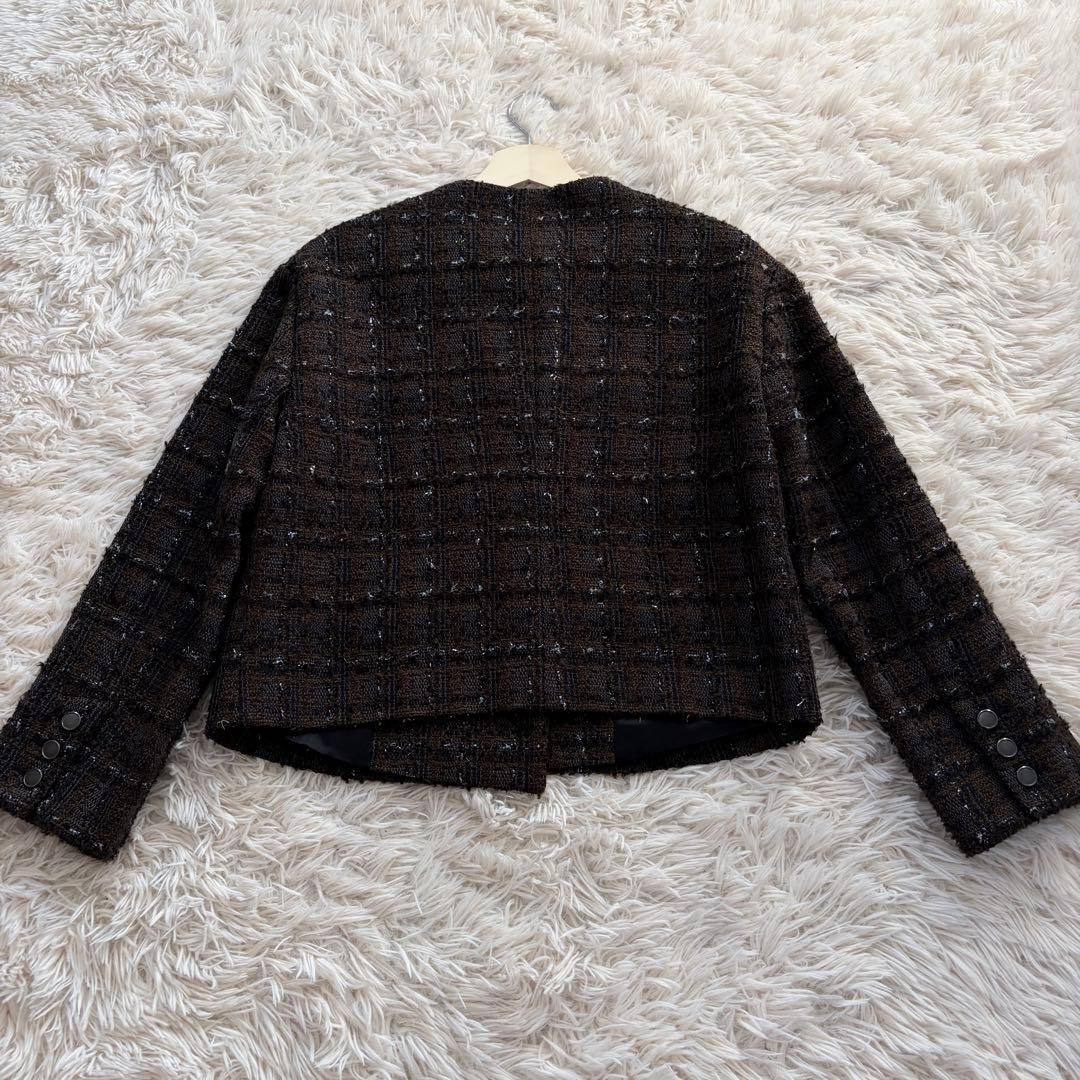 【美品】23AW セオリーリュクス ノーカラージャケット ツイード L 40