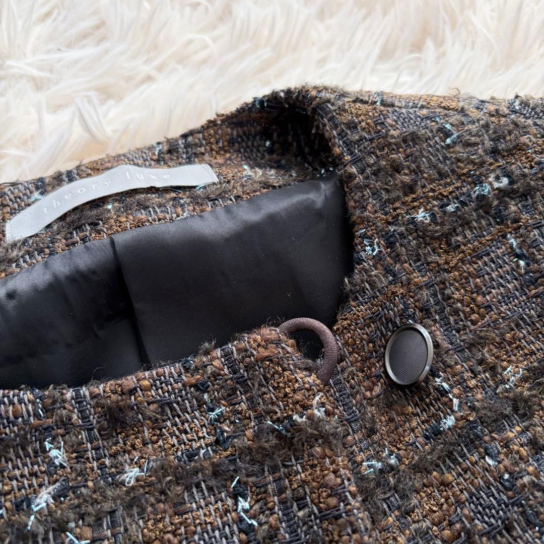 【美品】23AW セオリーリュクス ノーカラージャケット ツイード L 40