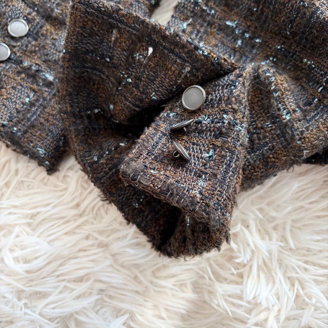 【美品】23AW セオリーリュクス ノーカラージャケット ツイード L 40