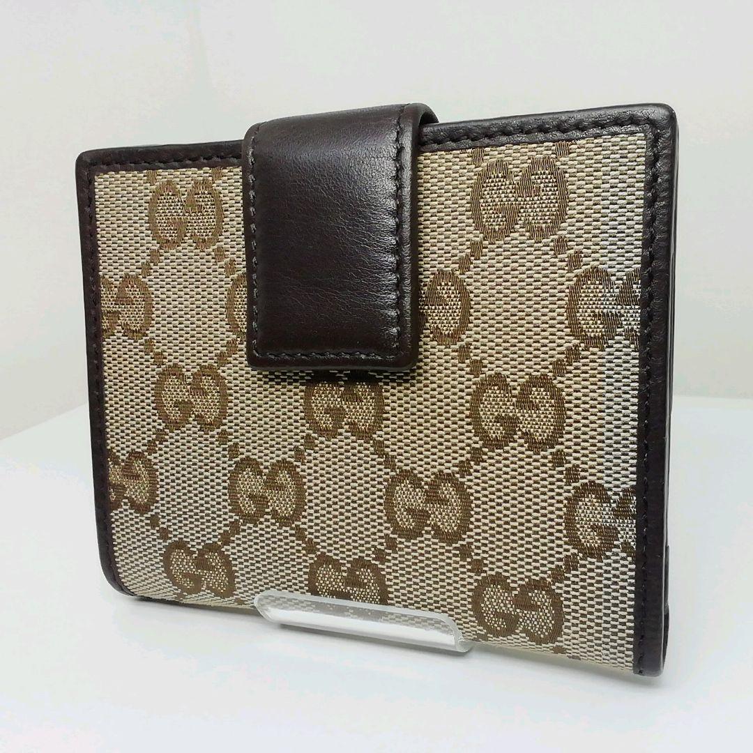 GUCCI　グッチ　GGキャンバス　ブラウン　Wホックタイプ　保存袋・付属品