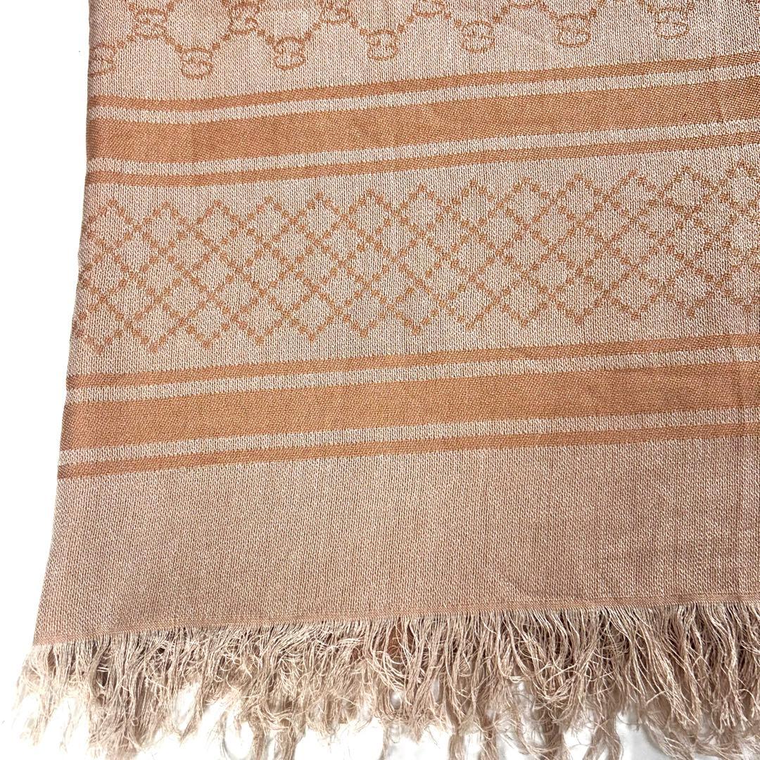 グッチ 大判 ショールストール GG柄 コットン100 フリンジ ピンク 総柄