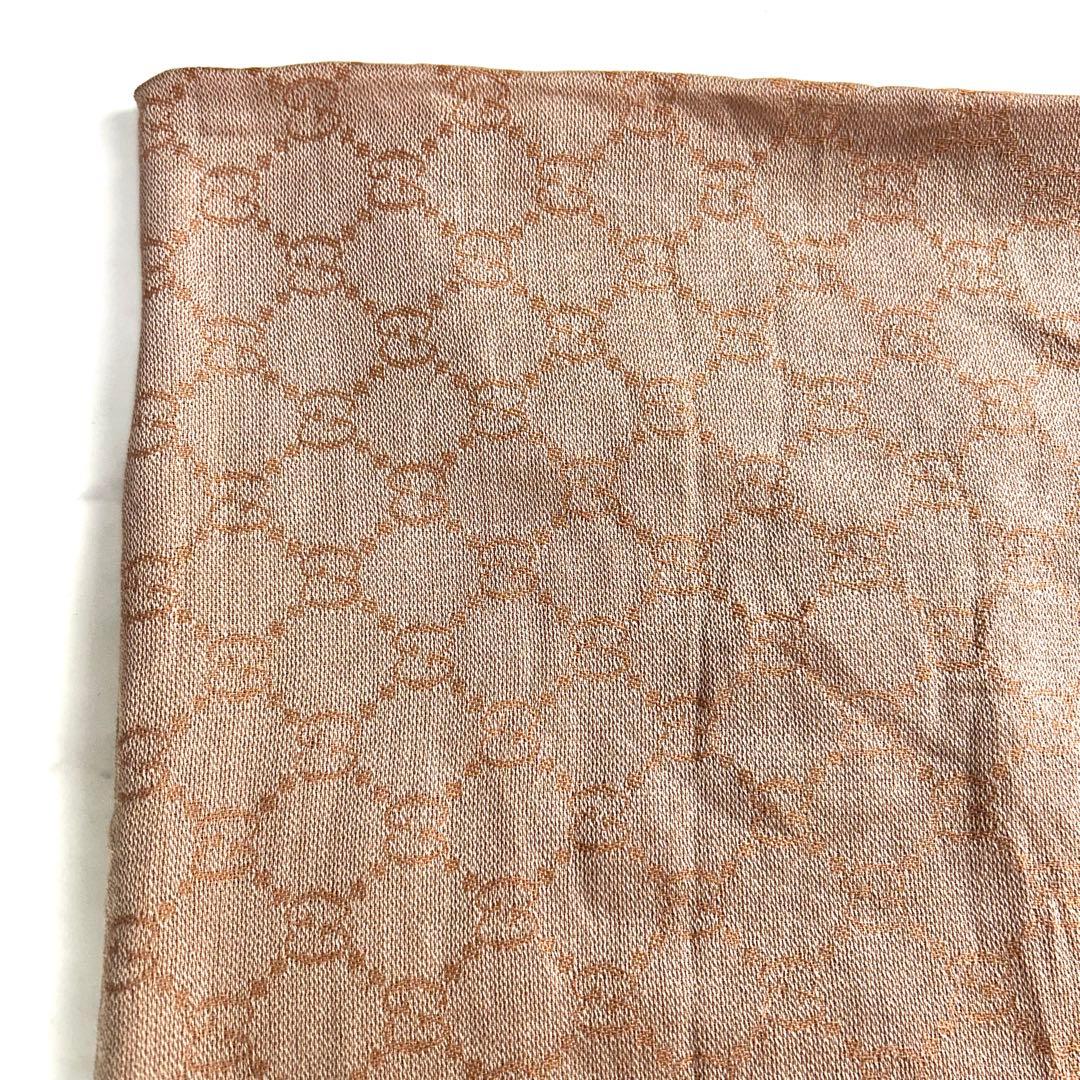 グッチ 大判 ショールストール GG柄 コットン100 フリンジ ピンク 総柄