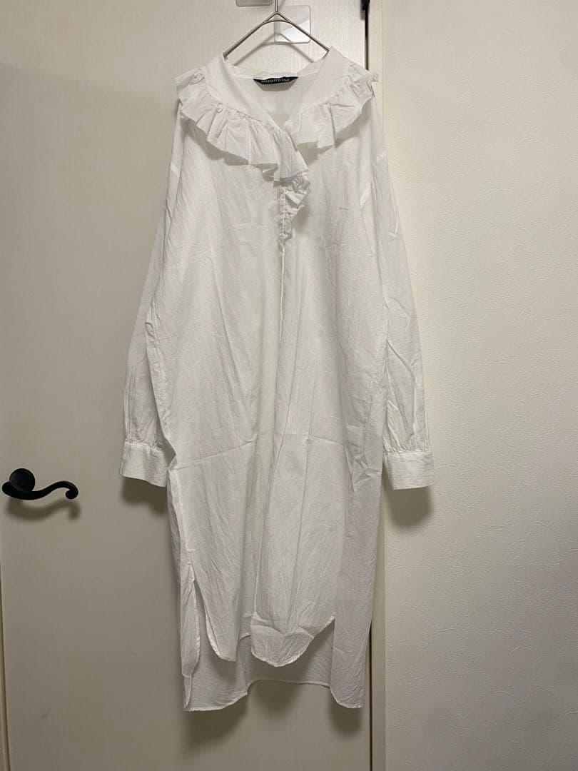 25SS ミズイロインド　フリルカラーシャツワンピース　極美品　オフホワイト