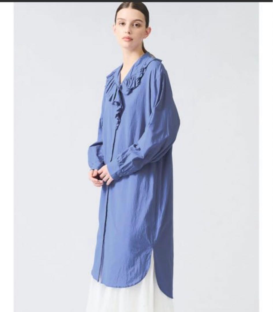 25SS ミズイロインド　フリルカラーシャツワンピース　極美品　オフホワイト