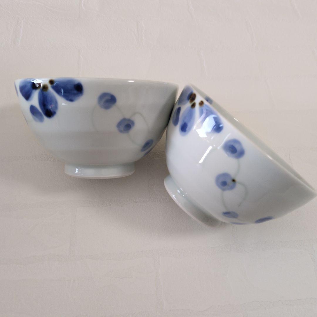 砥部焼　青い花模様　茶碗と湯呑みセット 4個