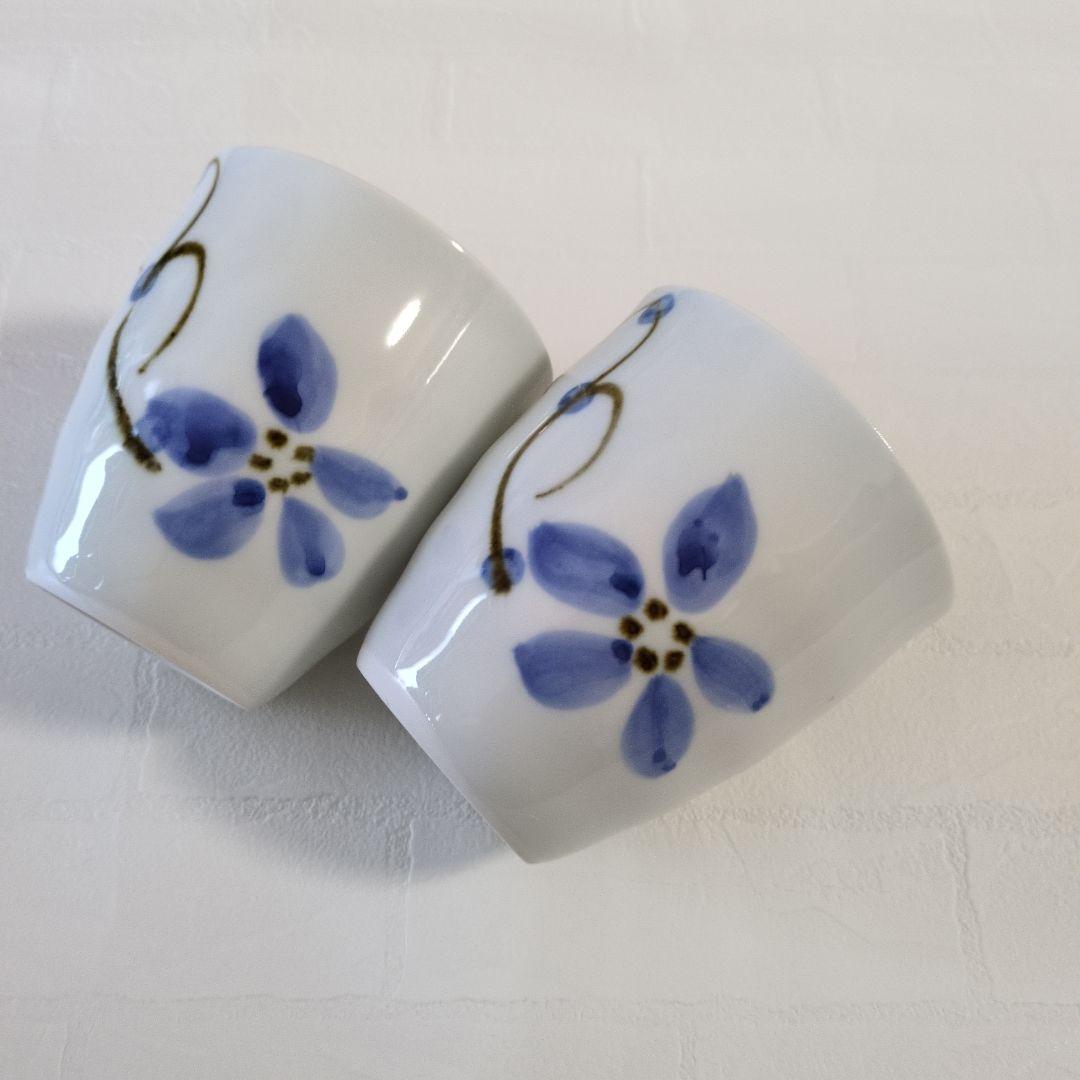 砥部焼　青い花模様　茶碗と湯呑みセット 4個