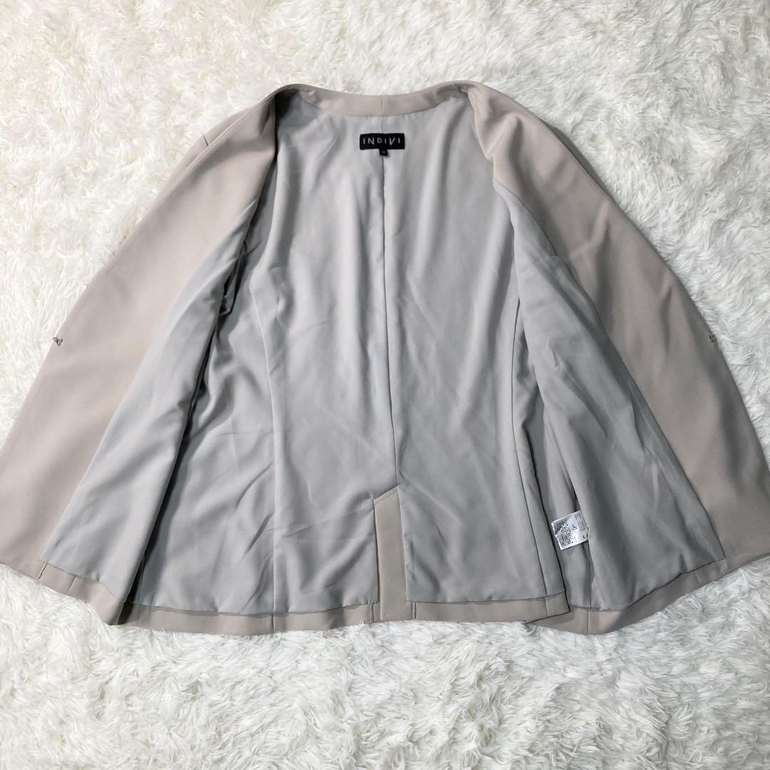 【大きいサイズ】【上19下17】 INDIVI ノーカラージャケット パンツ