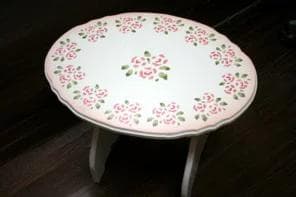 薔薇柄ペイントとピンクのグラデーションのミニカフェテーブルH30cm　楕円形