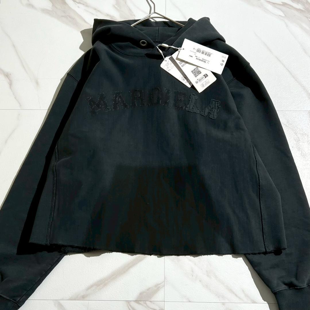 24aw　未使用　メゾンマルジェラ　クロップドフーディ　ロゴ刺繍　トロンプルイユ