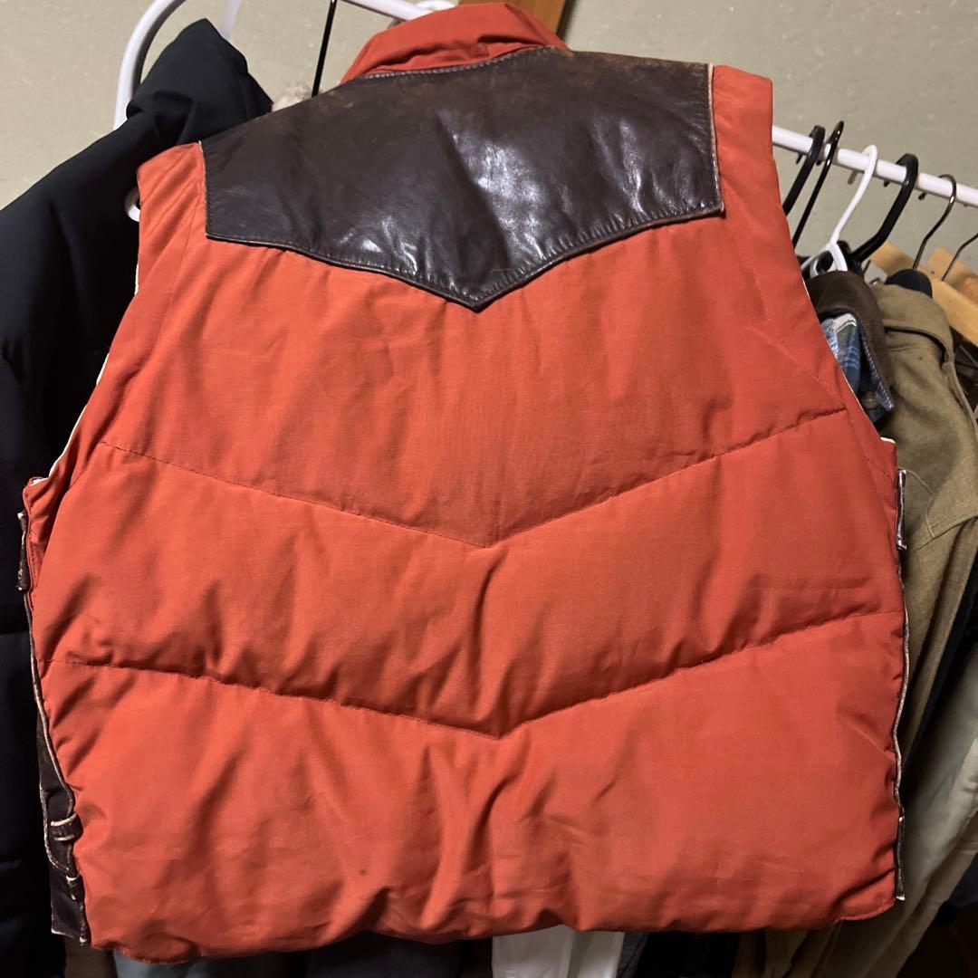 70s ヴィンテージ レザー ダウンベスト ロケットタロン オレンジ 38 M