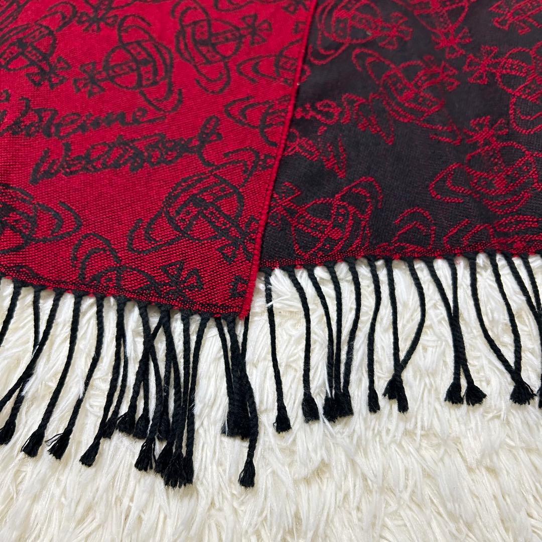 ヴィヴィアンウエストウッド　フリンジマフラー　オーブ総柄　レッド×ブラック　希少