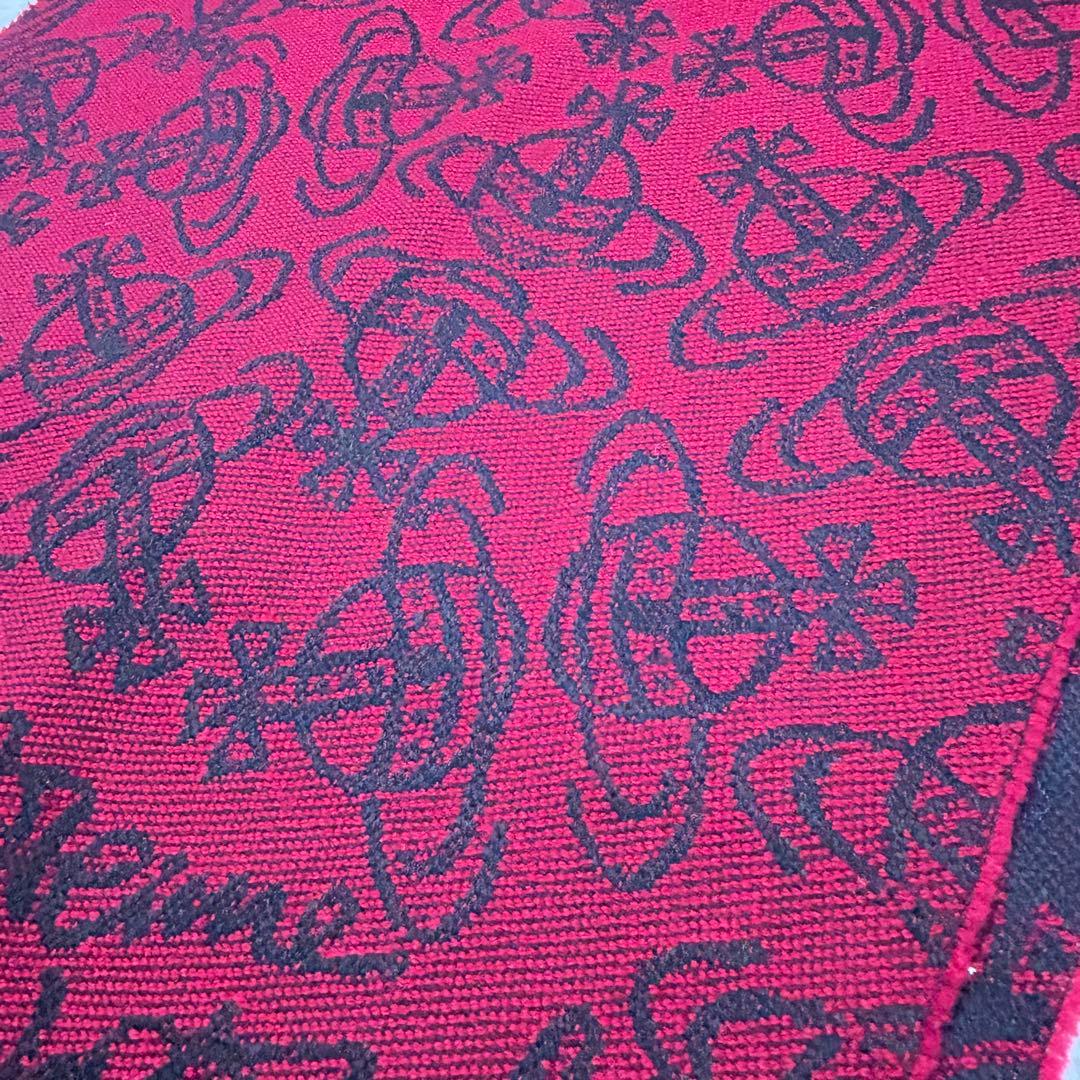 ヴィヴィアンウエストウッド　フリンジマフラー　オーブ総柄　レッド×ブラック　希少