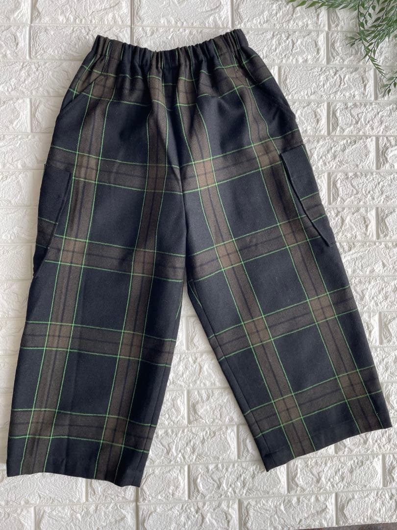 CRESCENクレッシェント　M チェック ワイド　ガウチョ　パンツ　ウール