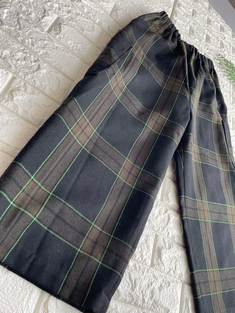 CRESCENクレッシェント　M チェック ワイド　ガウチョ　パンツ　ウール