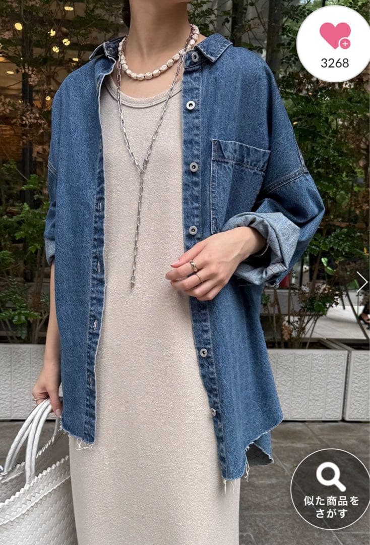 あんこ　ドゥドゥ　人気カラー　ダメージデニムシャツ ブルー