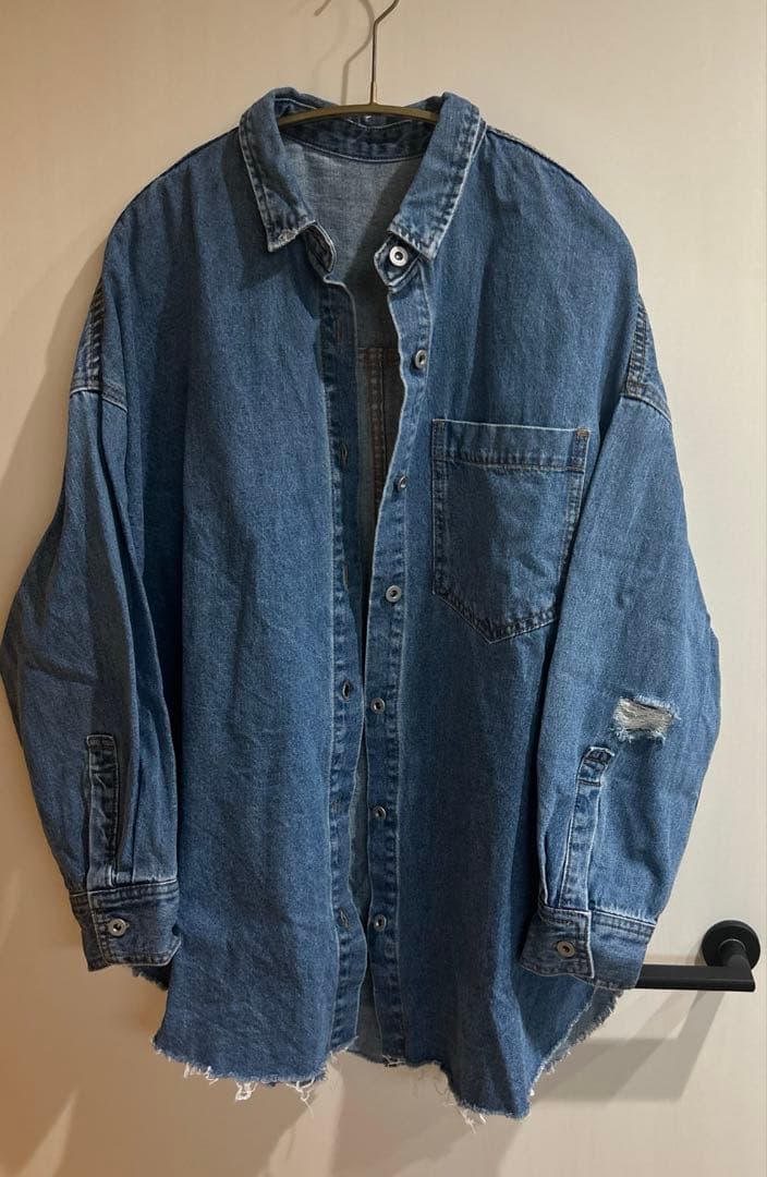 あんこ　ドゥドゥ　人気カラー　ダメージデニムシャツ ブルー
