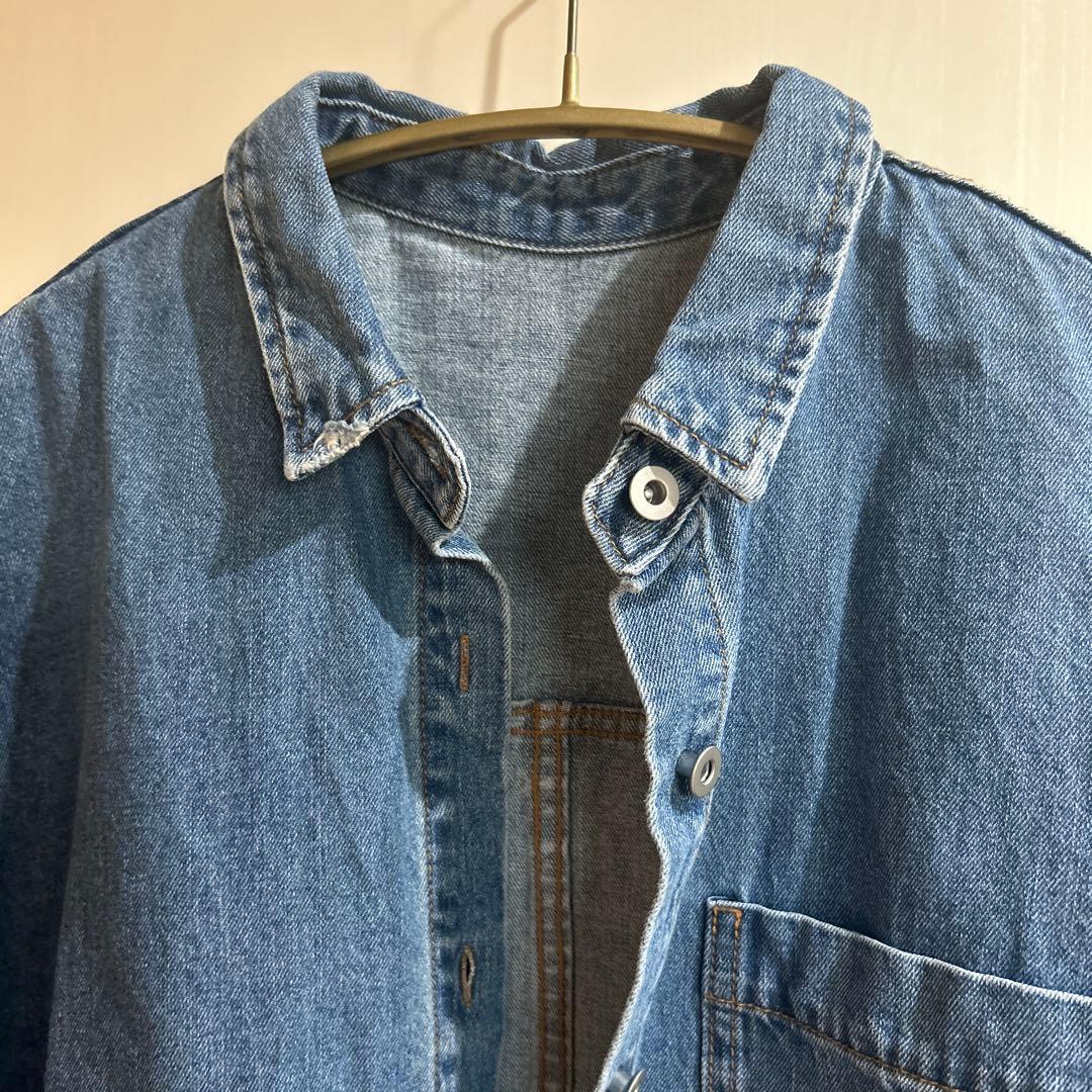 あんこ　ドゥドゥ　人気カラー　ダメージデニムシャツ ブルー