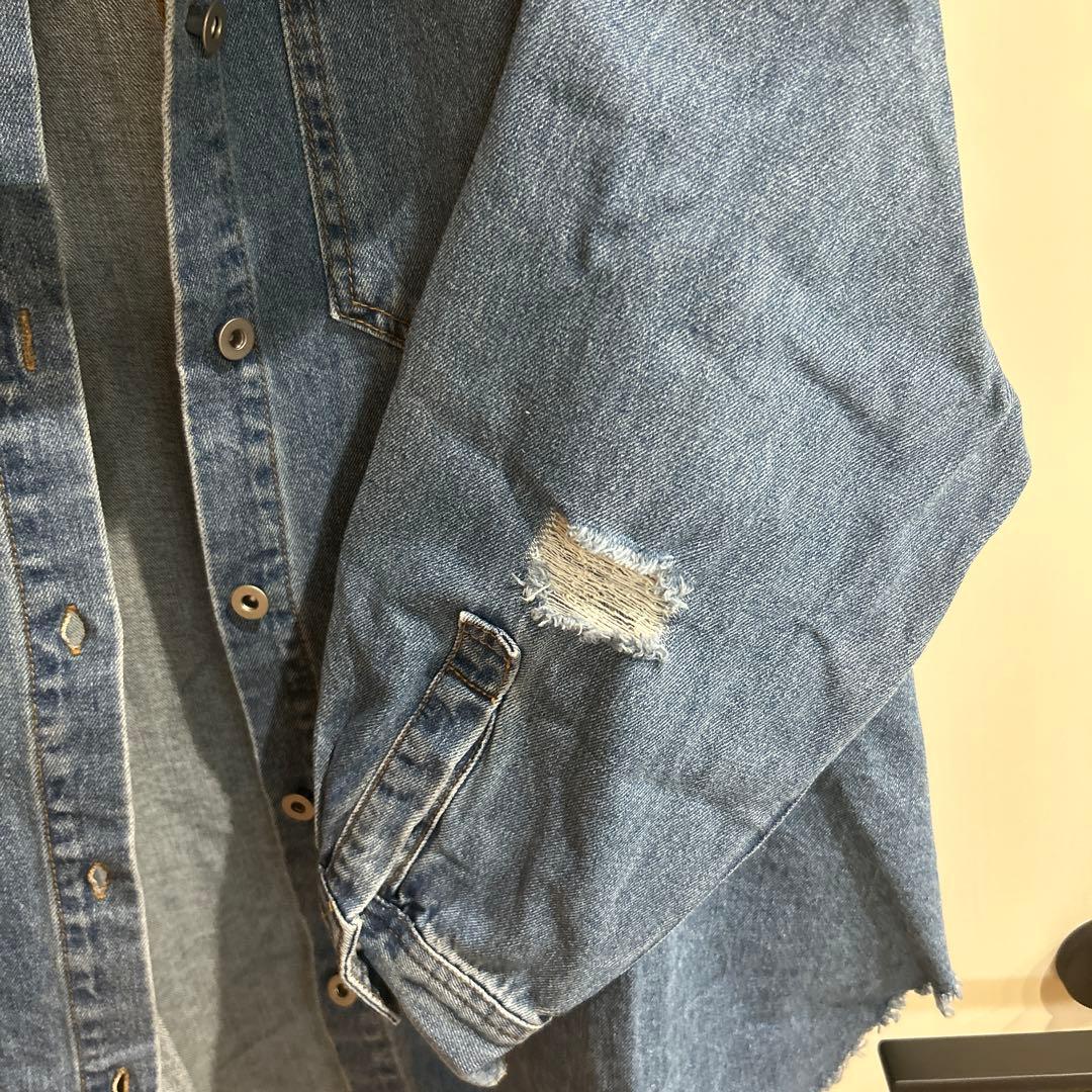 あんこ　ドゥドゥ　人気カラー　ダメージデニムシャツ ブルー