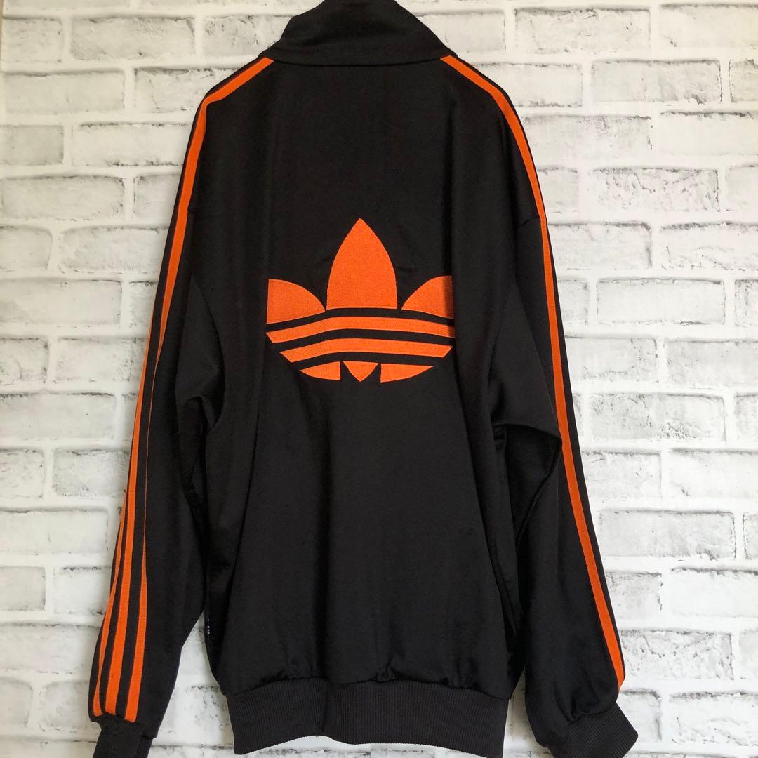 80s⭐️adidasトラックジャケット L 刺繍ロゴ vintage 黒オレンジ