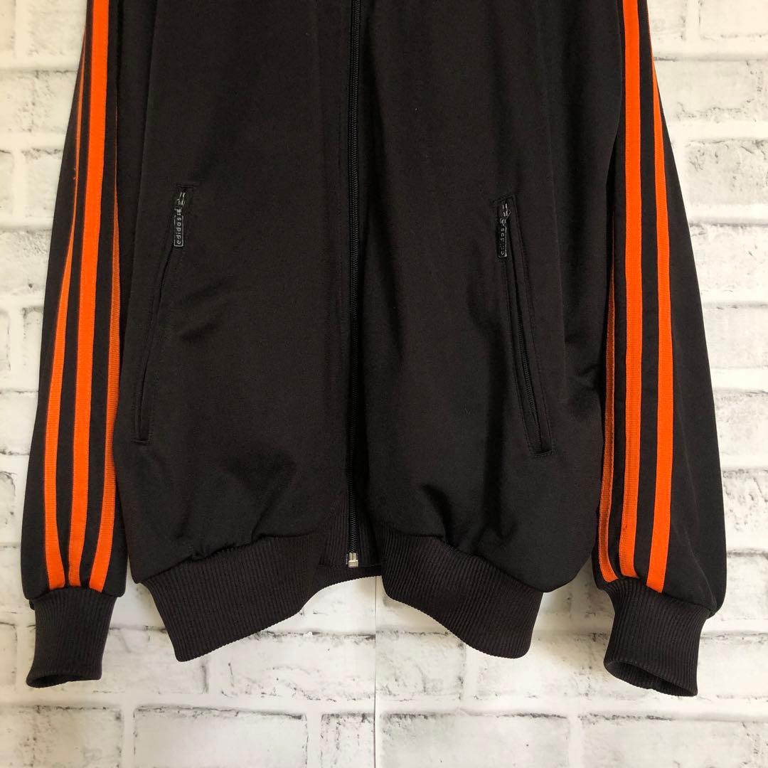80s⭐️adidasトラックジャケット L 刺繍ロゴ vintage 黒オレンジ