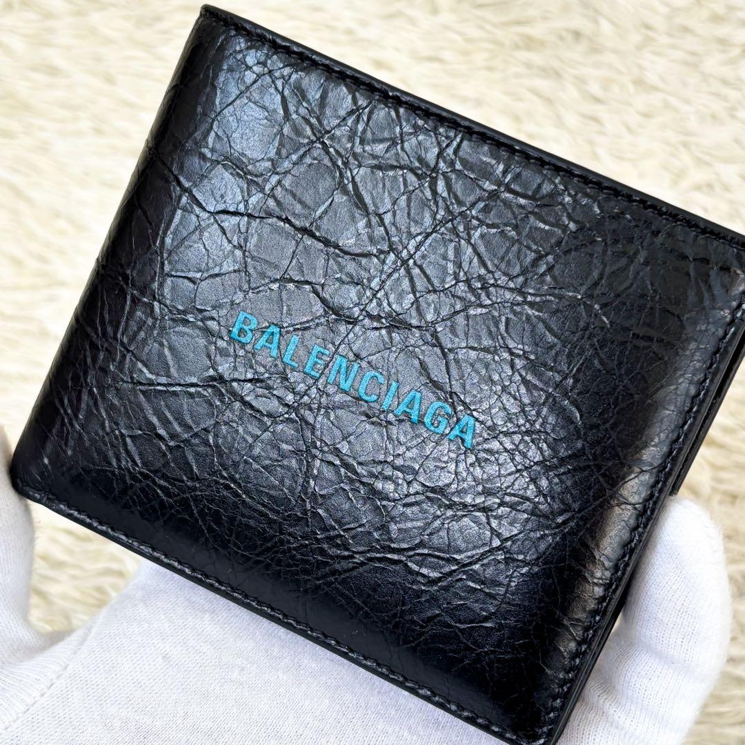 希少【未使用級】バレンシアガ 二つ折り財布 シワ加工 ブラック 594315