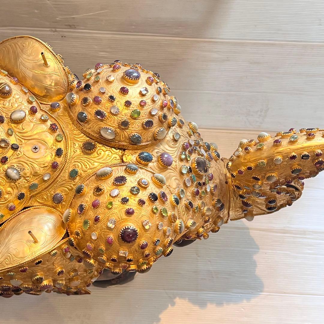 鑑定書あり　希少　中国美術 木彫 宝石飾 特大 象 置物 飾り物 インテリア