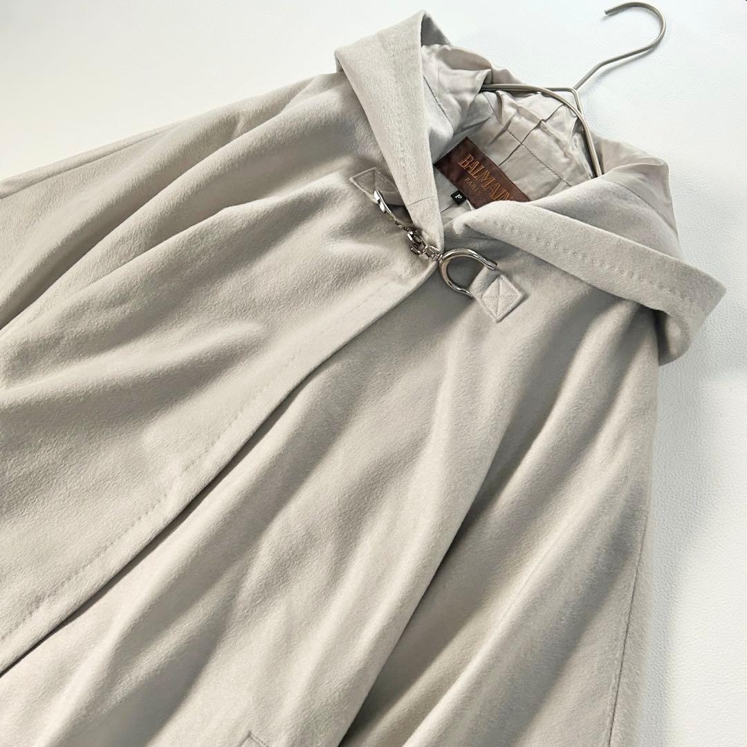 BALMAIN バルマン カシミヤ100 ポンチョ フード付き グレージュ