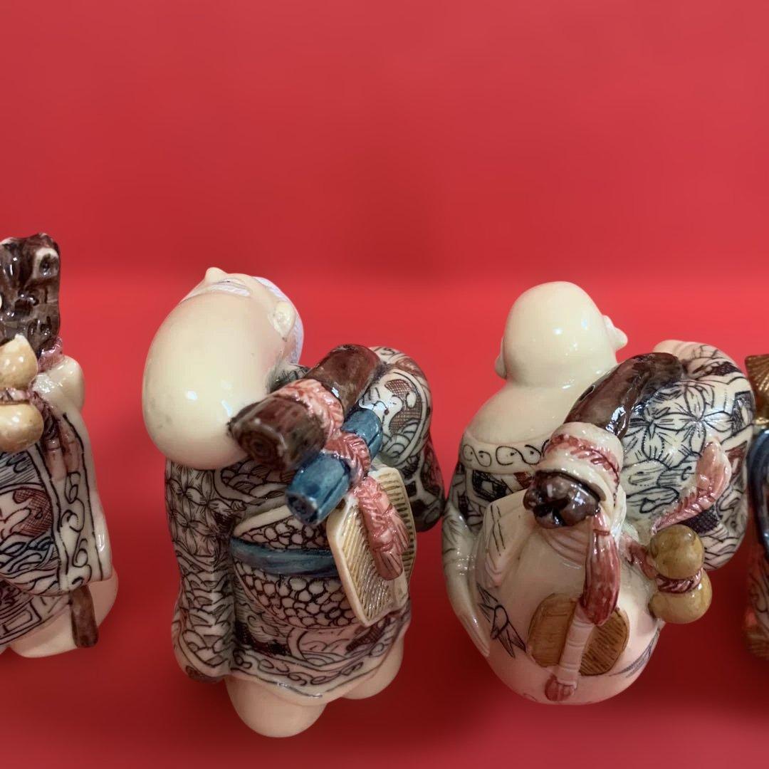 七福神彫刻象牙調の置物　7体セット